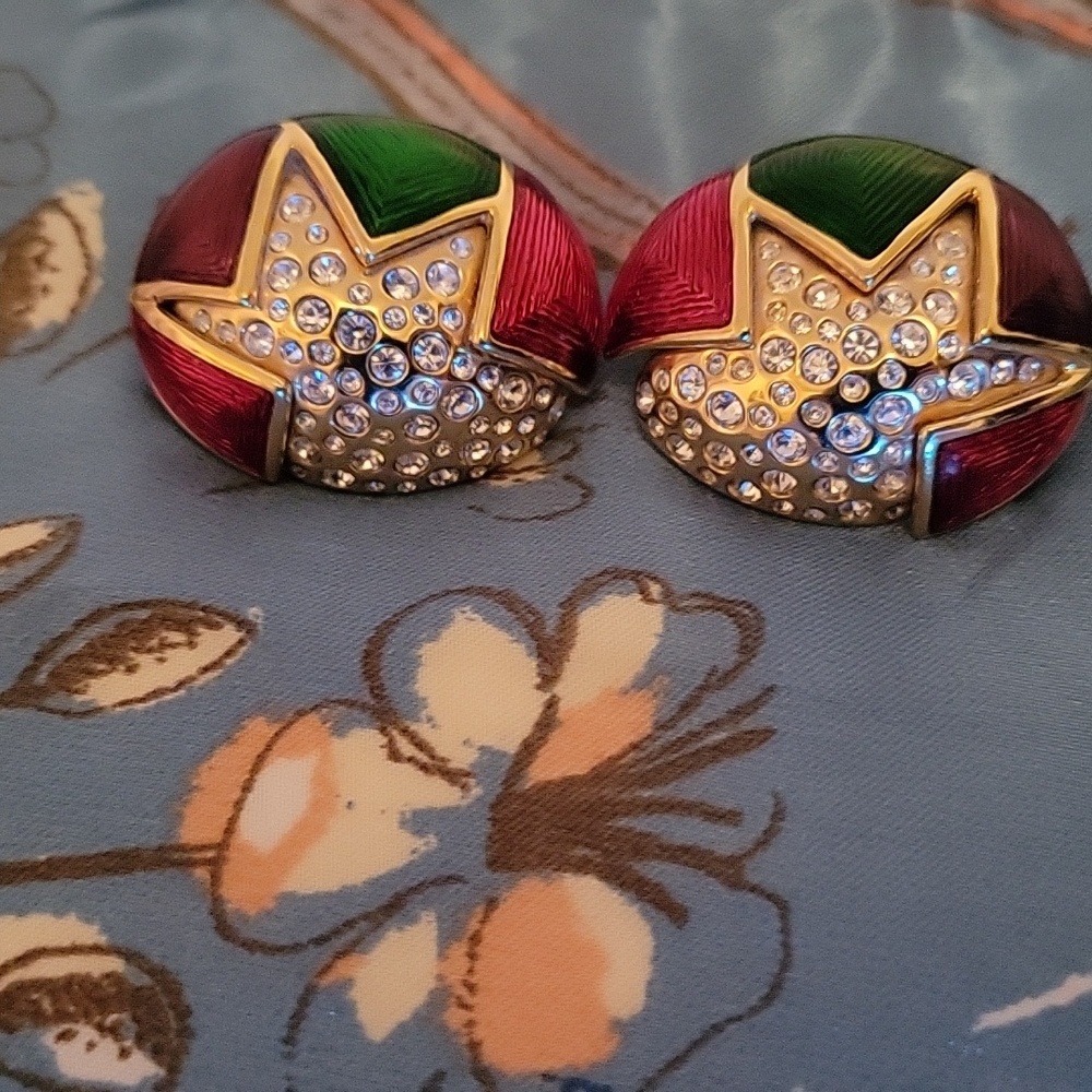 Vintage SWAROVSKI Large Enamel Star Crystal Earrings